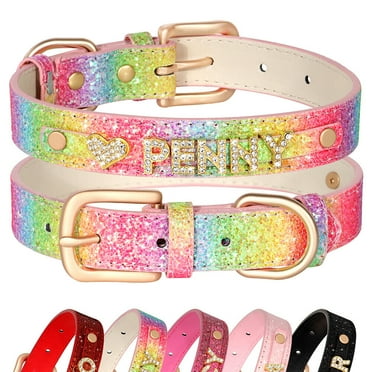 Pet Artist Personalized Dog Collar Bling Leather Custom Pet Name ID with Rhinestone Charms