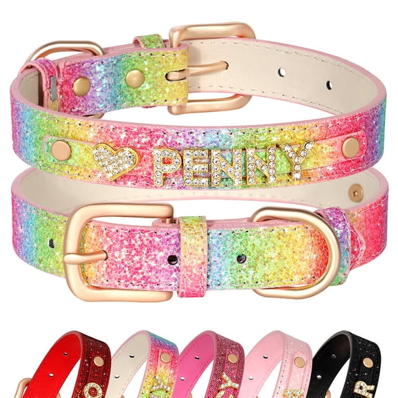 Pet Artist Personalized Dog Collar Bling Leather Custom Pet Name ID with Rhinestone Charms