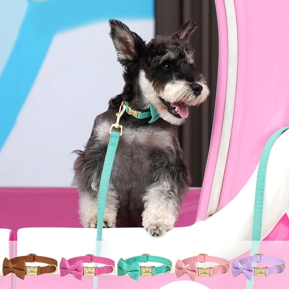 Pet Artist Personalized Dog Collar with Bow Tie - Custom Engraved Name & Phone Number - Adjustable Puppy Collars with Gold Buckle for Small Medium Dogs