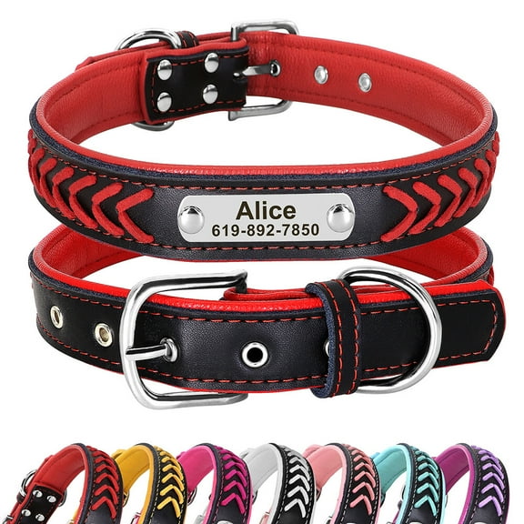 Pet Artist Personalized Dog Collar Braided Soft Padded Leather with Custom Pet Name ID Tag