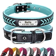 Pet Artist Personalized Dog Collar Braided Soft Padded Leather with Custom Pet Name ID Tag