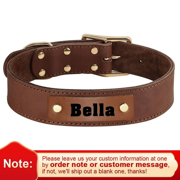 Pet Artist Personalized Dog Collar Genuine Leather Custom Pet ID Tag Nameplate Print M L XL