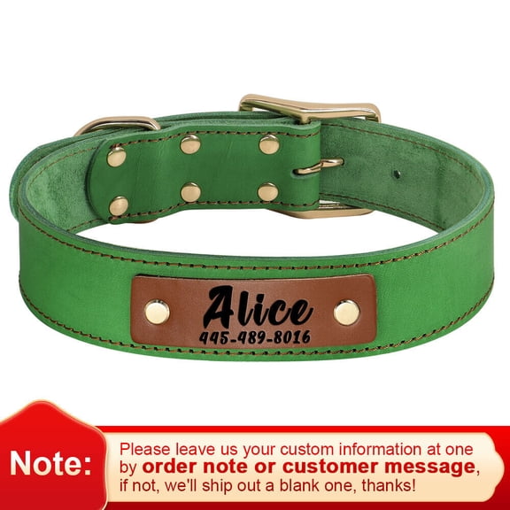 Pet Artist Personalized Dog Collar Genuine Leather Custom Pet ID Tag Nameplate Print M L XL