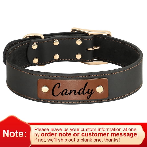 Pet Artist Personalized Dog Collar Genuine Leather Custom Pet ID Tag Nameplate Print M L XL