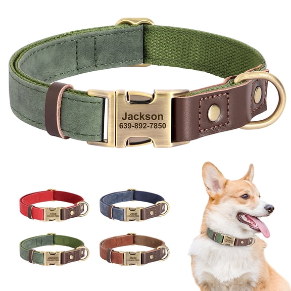 Pet Artist Personalized Dog Collar Leather Custom Name Number Engraved Brass Buckle for Small Medium Large Dogs