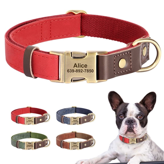 Pet Artist Personalized Dog Collar Leather Custom Name Number Engraved Brass Buckle for Small Medium Large Dogs