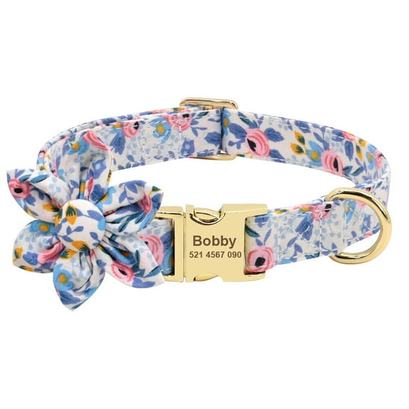 Pet Artist Personalized Dog Collars Nylon Adjustable Flower Puppy Collars ID Name Free Engraved
