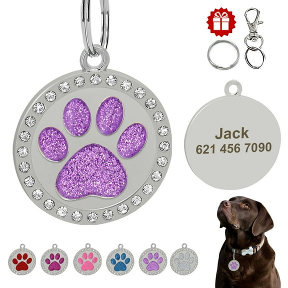 Pet Artist Personalized Dog Tags Paw Rhinestone Pet Cat ID Name Tag Engraved Free Hair Bows