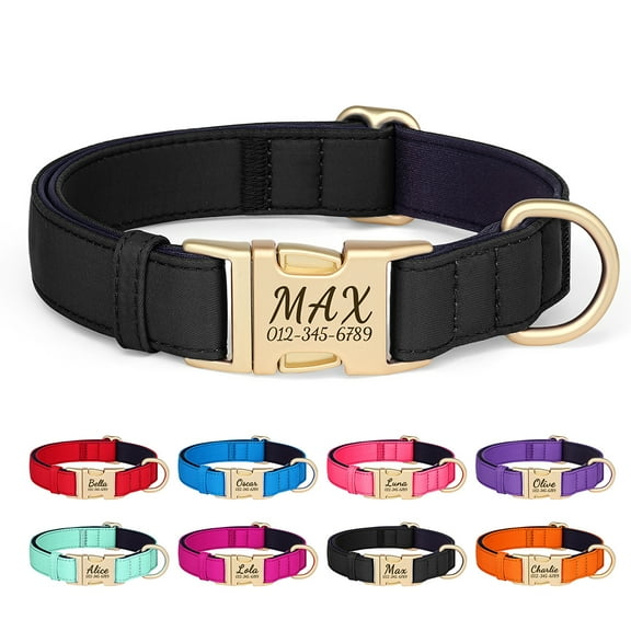 Pet Artist Personalized Durable Nylon Dog Collars Soft Padded Waterproof Name Number Engraved Metal Buckle for Small/Medium/Large Breeds