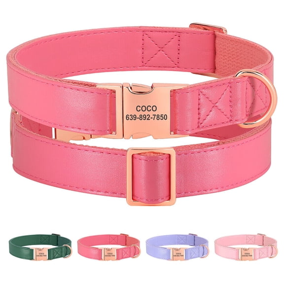 Pet Artist Personalized Leather Dog Collar Webbing Padded Adjustable Pet Name Tag Engraved