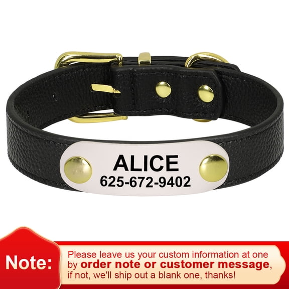 Pet Artist Personalized Leather Dog Collars with 3 Fonts Avaiable Custom Nameplate Engraved for Small Medium Dogs