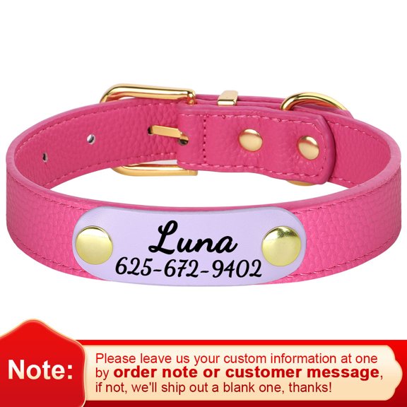 Pet Artist Personalized Leather Dog Collars with 3 Fonts Avaiable Custom Nameplate Engraved for Small Medium Dogs
