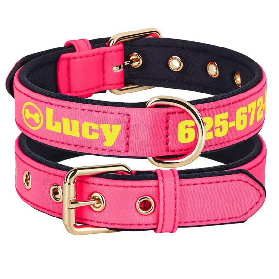 Pet Artist Personalized Nylon Dog Collar Custom Pet Name/Number Waterproof Soft Neoprene Padded Comfortable
