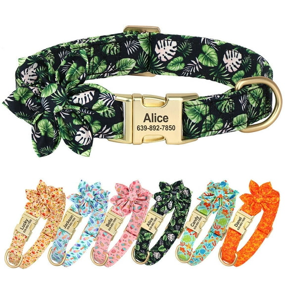 Pet Artist Personalized Nylon Dog Collar Cute Flower Printed Puppy Pet Name Free Custom ID