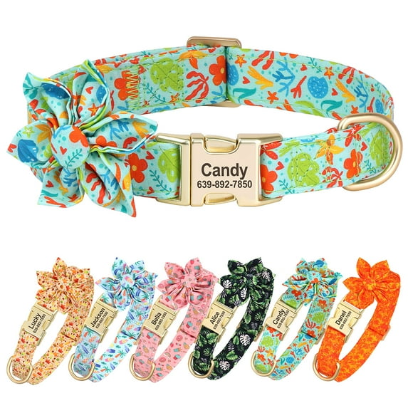 Pet Artist Personalized Nylon Dog Collar Cute Flower Printed Puppy Pet Name Free Custom ID