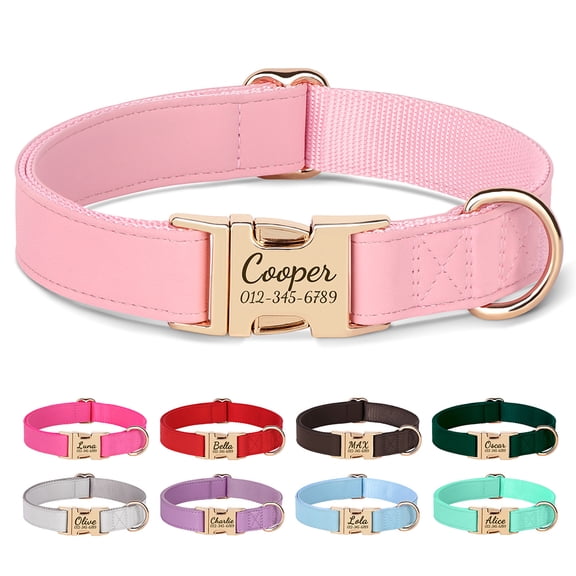 Pet Artist Personalized PU Leather Dog Collar Custom ID Metal Buckle Name / Number Free Engraved S-L
