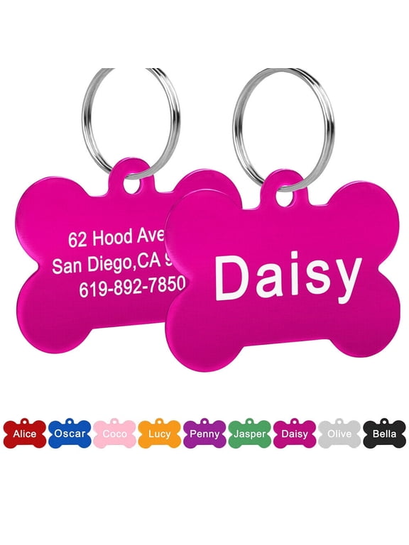 Personalized Pet Name ID Tags for Dog, Custom Double Sided Engraved Bone Shape