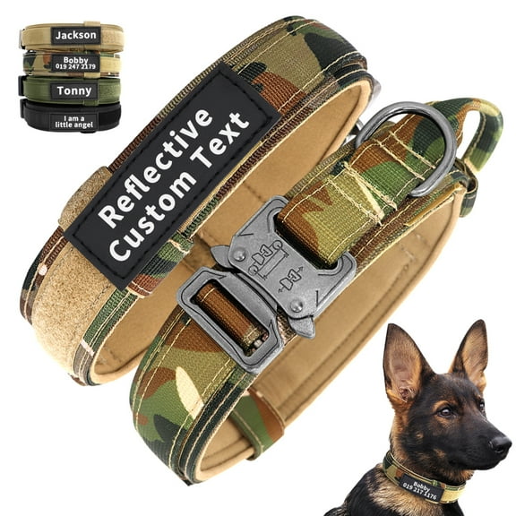 Pet Artist Personalized Tactical Dog Collar Reflective Custom with Patch Name Print w/Handle Military Training