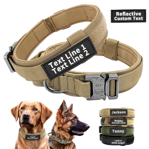 Pet Artist Personalized Tactical Dog Collar Reflective Custom with Patch Name Print w/Handle Military Training