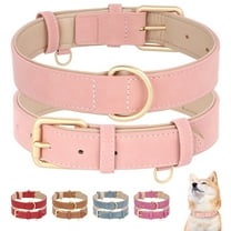 Pet Artist Plain Padded PU Leather Dog Collars with Metal Buckle Adjustable Neck Strap for Small Large Girl Dogs