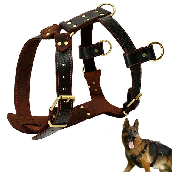 Pet Artist Real Genuine Leather Dog Harnesses Heavy Duty Adjustable for Pitbull Rottweiler