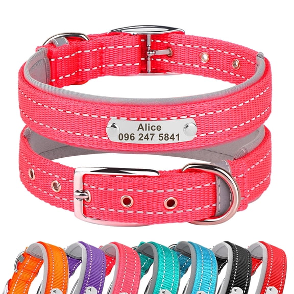 Pet Artist Reflective Nylon Dog Collar Custom Personalized Pet Name ID Tag Adjustable S-XL