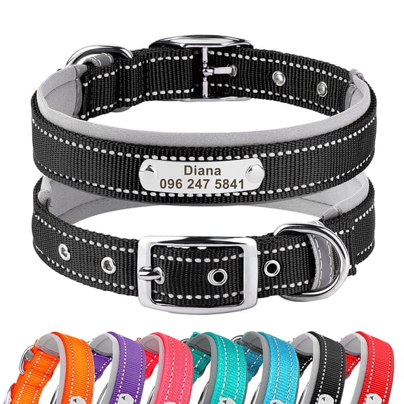 Pet Artist Reflective Nylon Dog Collar Custom Personalized Pet Name ID Tag Adjustable S-XL