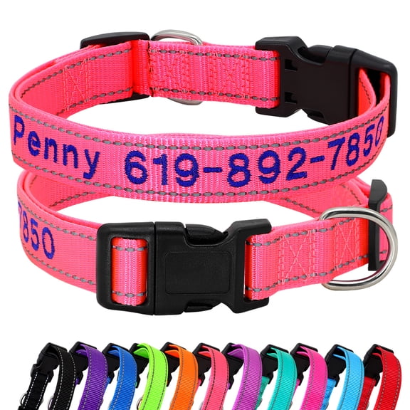 Pet Artist Reflective Nylon Personalized Dog Collars Embroidered Custom ID Name Phone Number