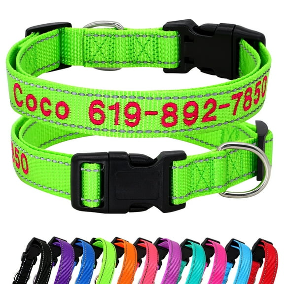 Pet Artist Reflective Nylon Personalized Dog Collars Embroidered Custom ID Name Phone Number