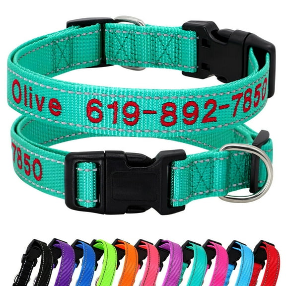 Pet Artist Reflective Nylon Personalized Dog Collars Embroidered Custom ID Name Phone Number