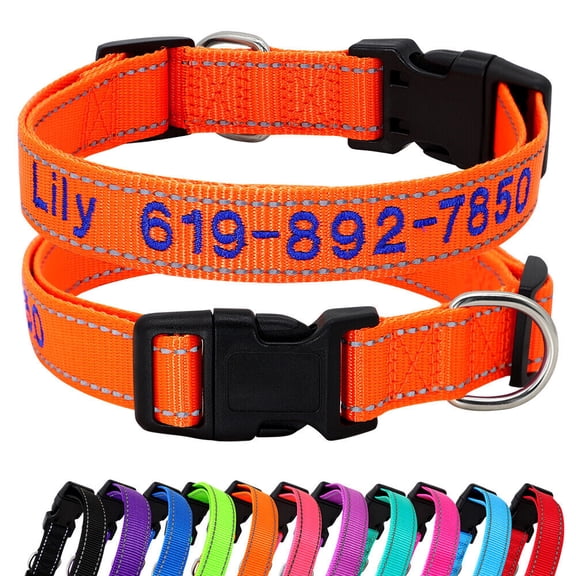 Pet Artist 	Reflective Nylon Personalized Dog Collars Embroidered Custom ID Name Phone Number