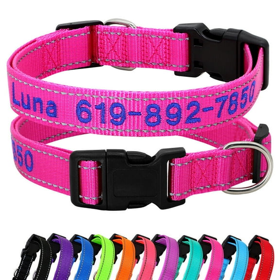 Pet Artist 	Reflective Nylon Personalized Dog Collars Embroidered Custom ID Name Phone Number