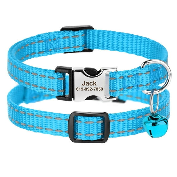 Pet Artist Reflective Personalised Cat Collar Adjustable With Custom Engraved Name Tag Bell