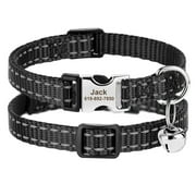 Pet Artist Reflective Personalised Cat Collar Adjustable With Custom Engraved Name Tag Bell