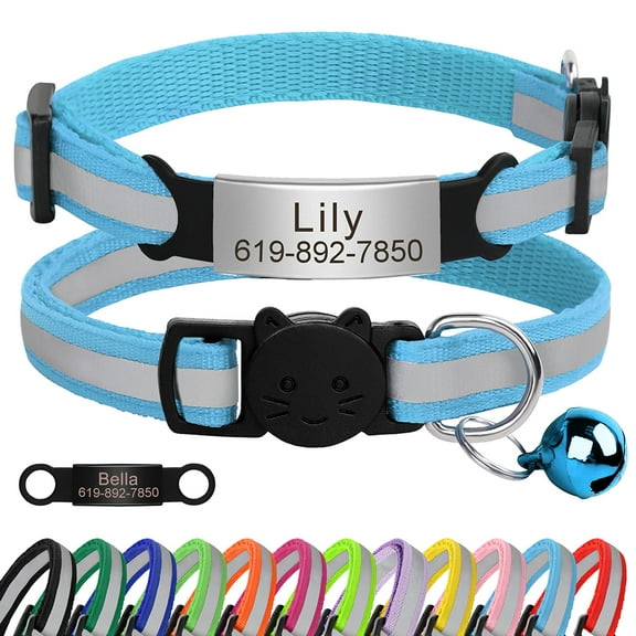 Pet Artist Reflective Personalized Cat Kitten Collar Custom Name Tag Safety Quick Release