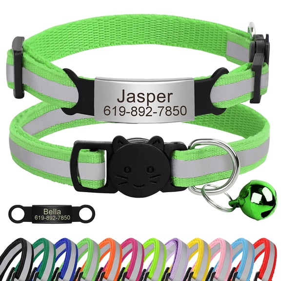 Pet Artist Reflective Personalized Cat Kitten Collar Custom Name Tag Safety Quick Release