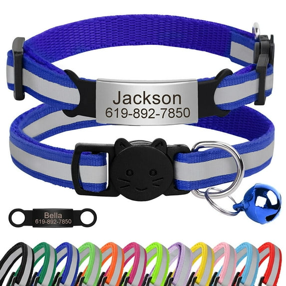 Pet Artist Reflective Personalized Cat Kitten Collar Custom Name Tag Safety Quick Release