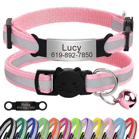 Pet Artist Reflective Personalized Cat Kitten Collar Custom Name Tag Safety Quick Release