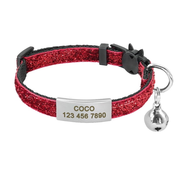 Pet Artist Sequins Quick Release Cat Collar Safety Breakaway Personalised ID Name Collars