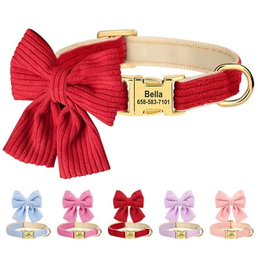 Pet Artist Soft Corduroy Dog Collar Cute Bowtie Personalized Metal Buckle Pet Name Engraved