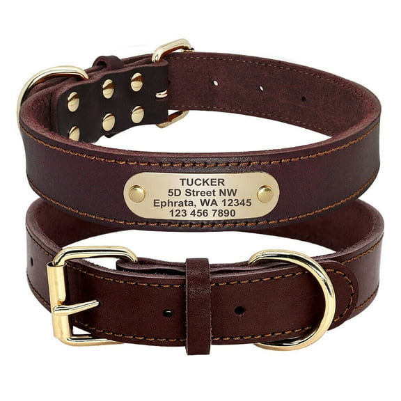 Pet Artist Soft Genuine Leather Personalized Dog Collar Customized Name Engraved Adjustable