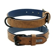 Pet Artist Soft Leather Padded Dog Collar Adjustable Small Medium Large with Metal Buckle
