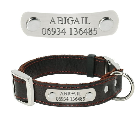 Pet Artist Soft Leather Personalized Dog Collar Engraved ID Tag Name Plate Adjustable XS-M