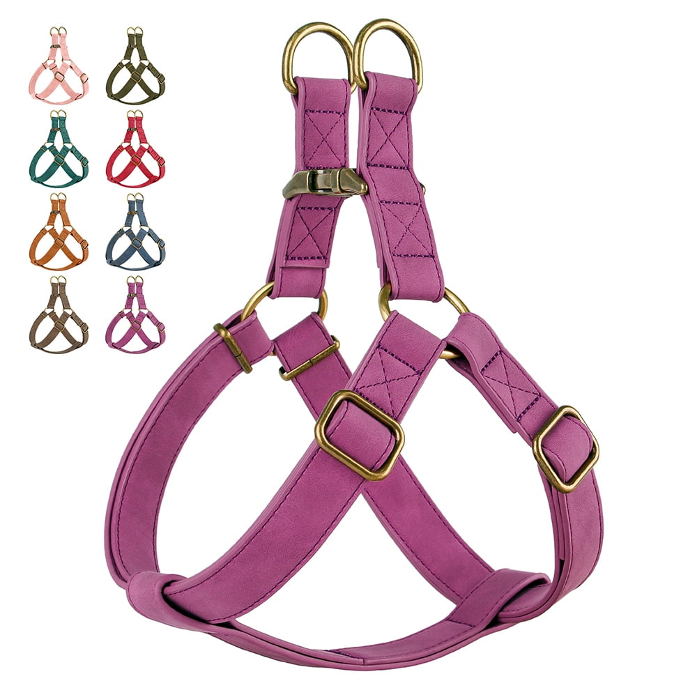 Pet Artist Soft PU Leather Step-in Dog Harness - No Pull Adjustable Vest w/ Brass Buckle, for Small & Medium Breeds
