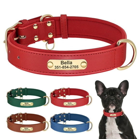 Pet Artist Soft Padded Dog Leather Collar Personalized Pet Name ID Tag Engraved Adjustable
