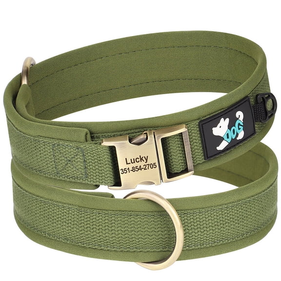 Pet Artist Soft Padded Personalized Dog Collar Brass Buckle and O ring Name Engraved Adjustable for Small Large Dogs