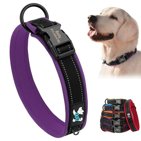 Pet Artist Soft Padded Personalized Dog Collar Reflective Nylon Heavy Duty Buckle Custom Name for Pets