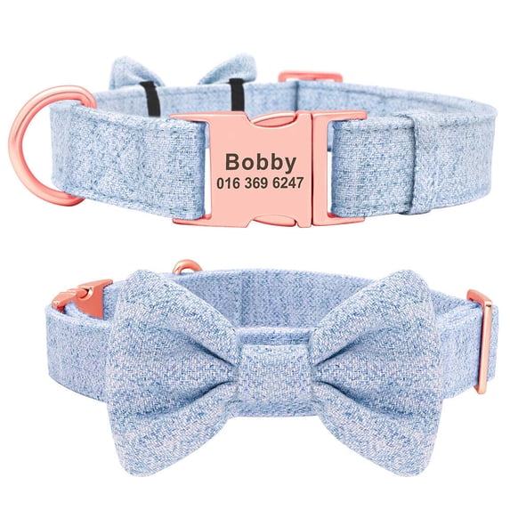 Pet Artist Soft Tweed Adjustable Personalized Dog Collars Engraved Custom Pet Name ID with Bow Tie