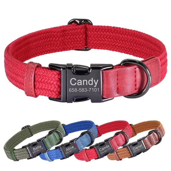 Pet Artist Soft Webbing Braided Nylon Dog Collars Personalized Pet Puppy Custom Name Engraved Free