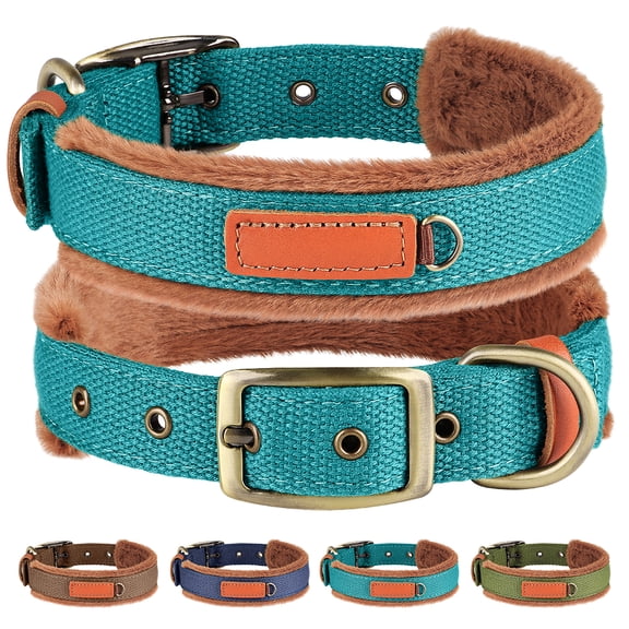 Pet Artist Soft Webbing Dog Collar Plush Padded Brass Buckle Adjustable for Small Large Pet